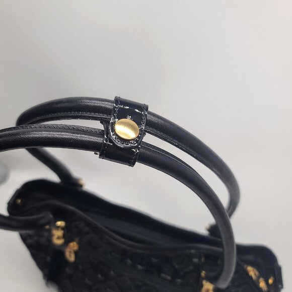 Marino Orlandi Black Embossed Leather Satchel Shoulder Bag Goldtone Zipper Italy - Picture 9 of 16